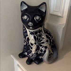 Talavera Cat Figurine with Floral Design